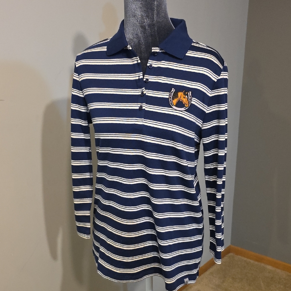 Lands' End Navy and White Striped Women's Polo Sz XS‎